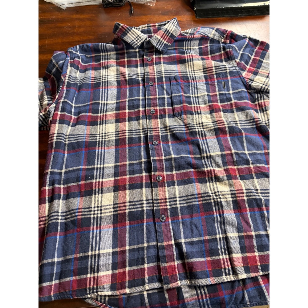 Eddie Bauer Mens XXL Flannel Shirt Blue Red Plaid Long Sleeve Button Down Pocket